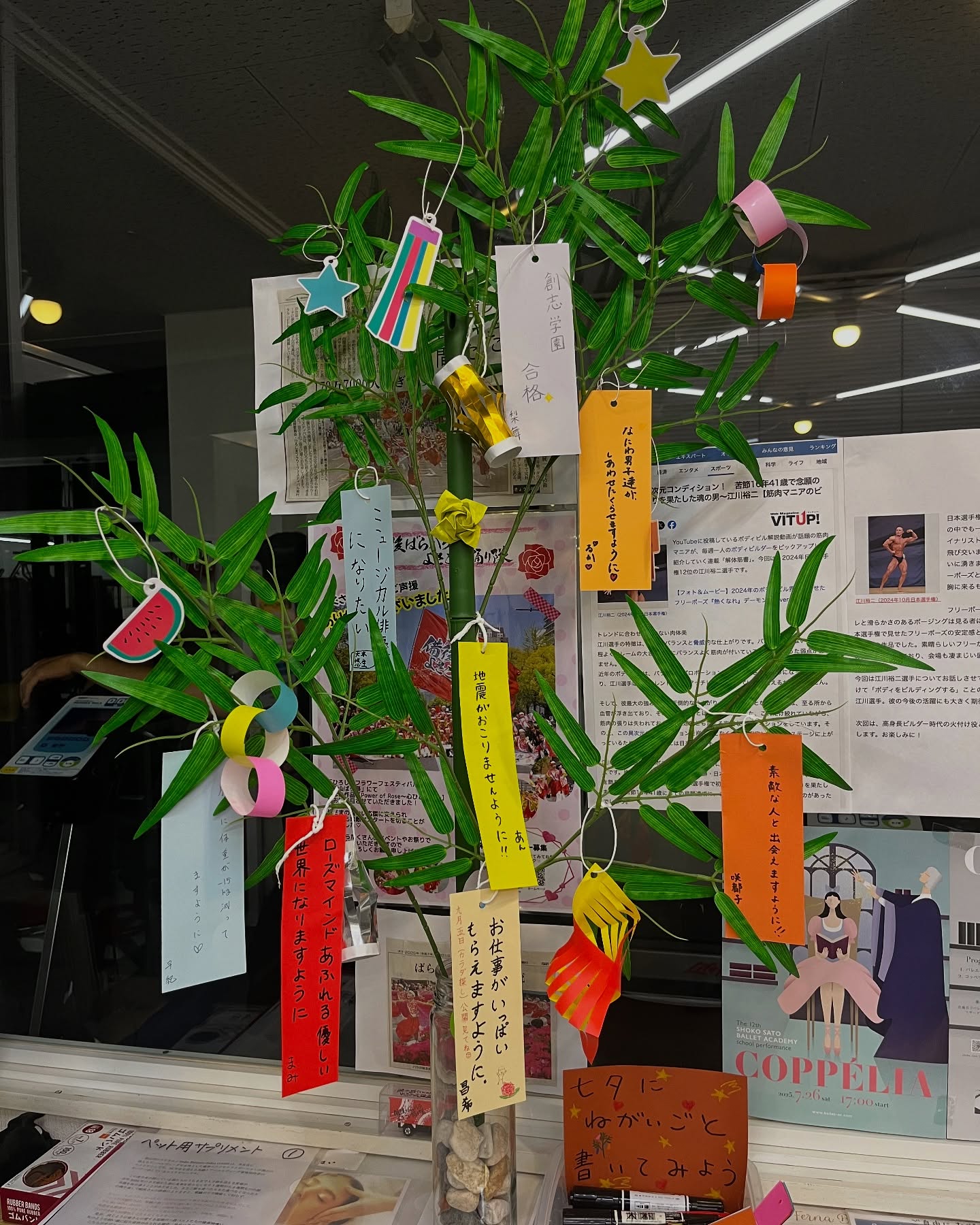 もうすぐ七夕🎋✨
土曜日19時基礎科のみんなが、七夕飾り⭐️を作ってくれました‼️レッスンに来たら
みんなドンドン書いて飾り付けてね😉みんなの願い事が
叶いますように〜🎵